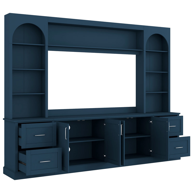 Meuble audio-vidéo arqué moderne avec tiroirs, Bleu