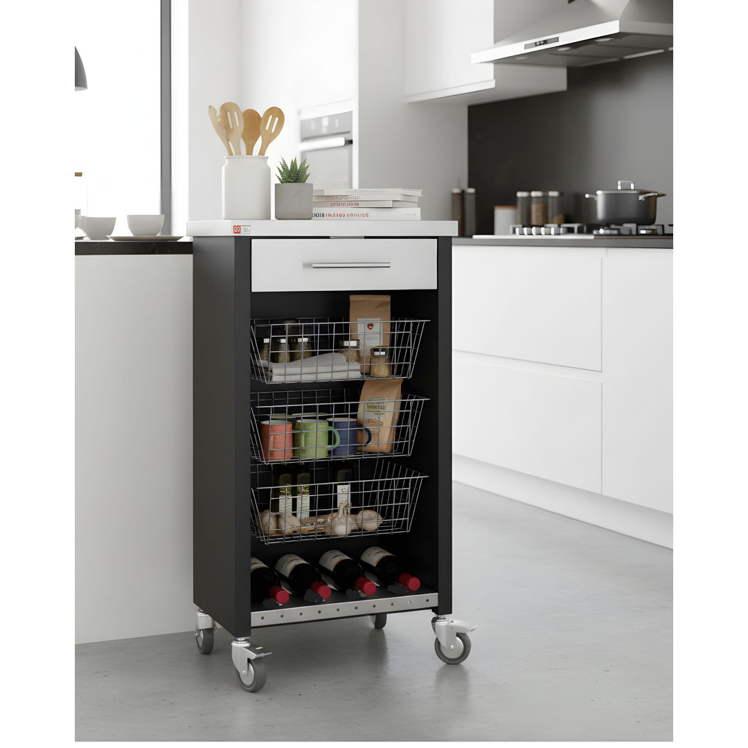Chelsea 48cm W Steel Kitchen Trolley with Stainless Steel Top and Locking Wheels