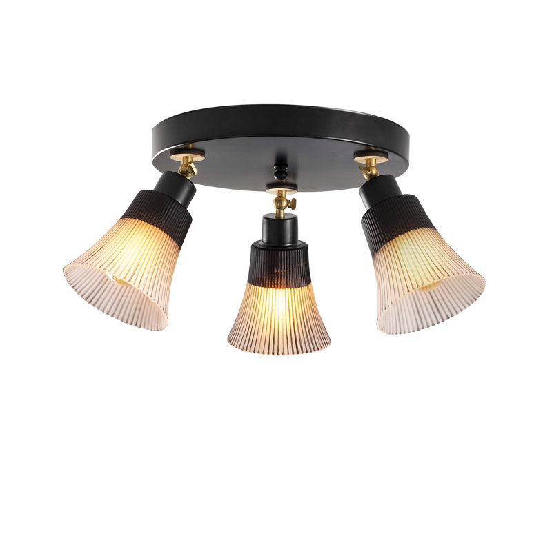 Lustre industriel moderne, structure en métal noir et base en bois, 18,9 po de diamètre x 9,1 po de hauteur | 3 x douilles E27 (40 W maximum) | Élégant couvercle en verre | Parfait pour les décorations scandinaves et fantaisistes | Certifié IP20