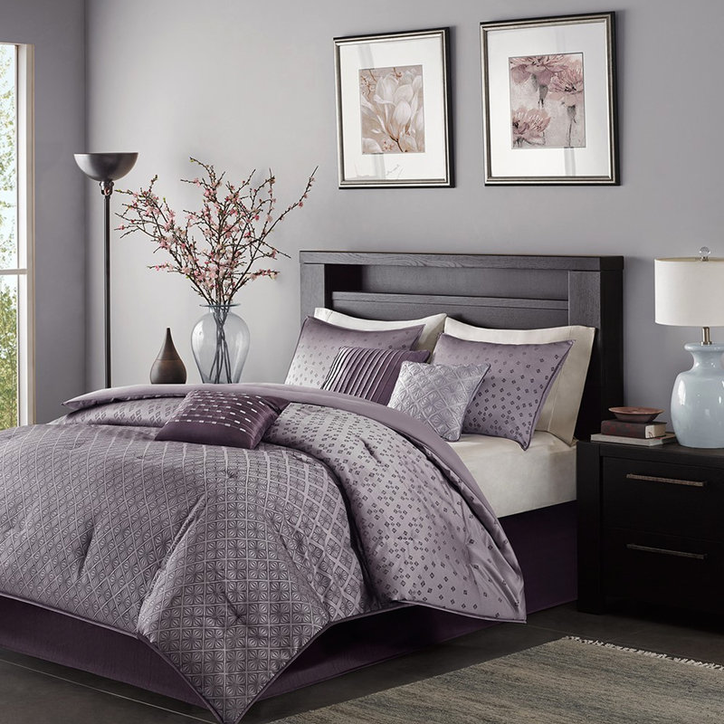 Édredon pour lit très grand 7 pièces en paillettes mauves - Elegance, Mauve, Édredon de très grande taille et 6 pièces suppl