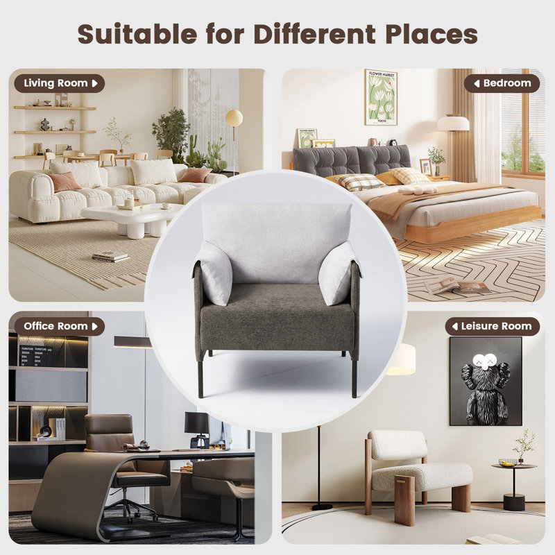 Fauteuil d'appoint 32 po avec accoudoirs de couleur contemporaine avec dossier et coussins d'accoudoir, Chenille brun