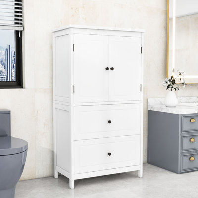 Armoire de rangement en bois pour salle de bain avec tablettes réglables et tiroirs de rangement
