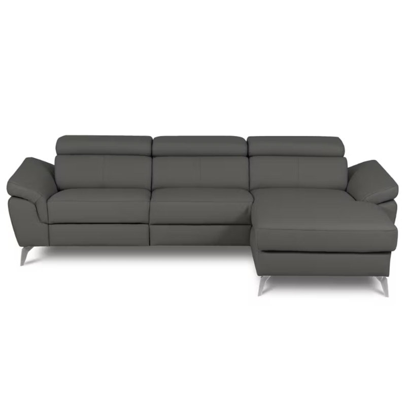 Milton Keynes Italian Leather Electric Reclining Corner Sofa with Adjustable Headrests and Adjustable Armrests, Gray