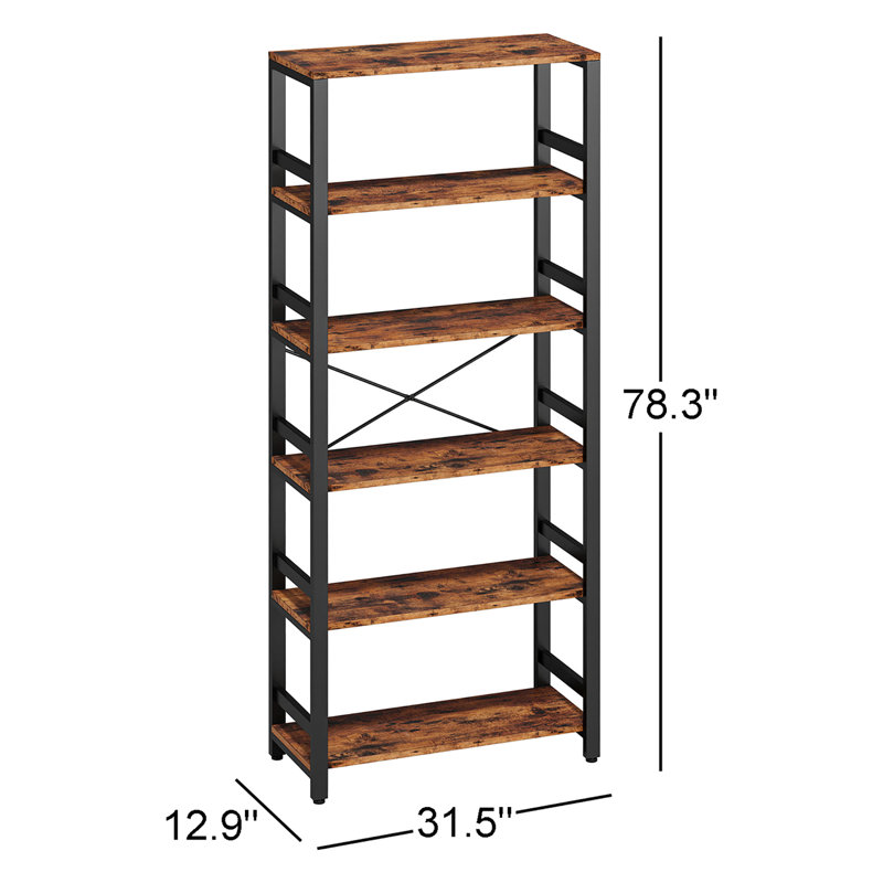 Bookshelf, 31.5In Wide Shelf 6 Tier Bookcase, 110Lbs/Shelf Industrial Bookshelves, Vintage Brown
