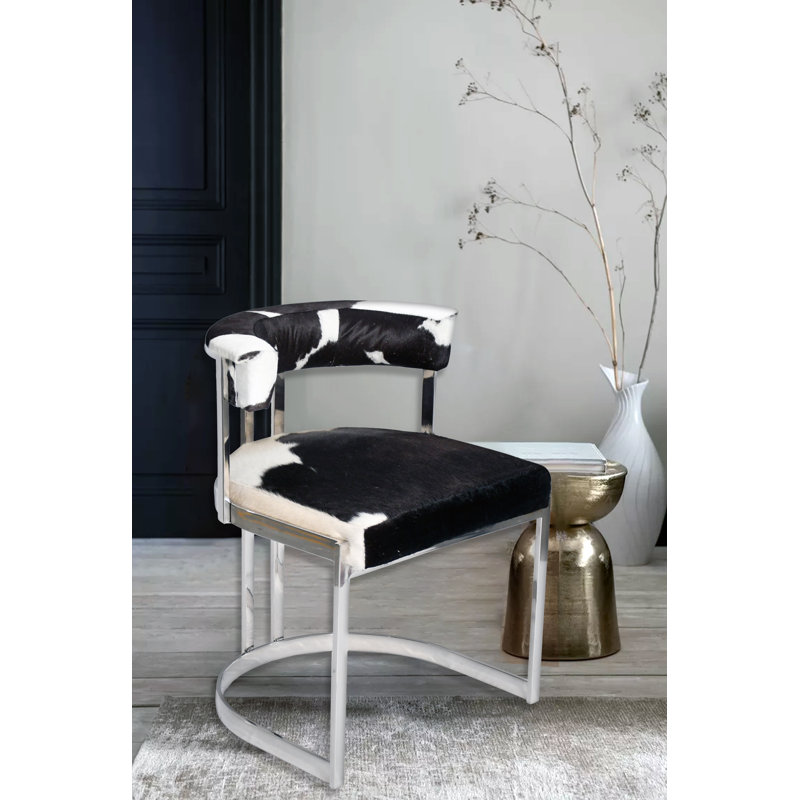 Chaise en cuir de vache Emerine, Chrome chrome