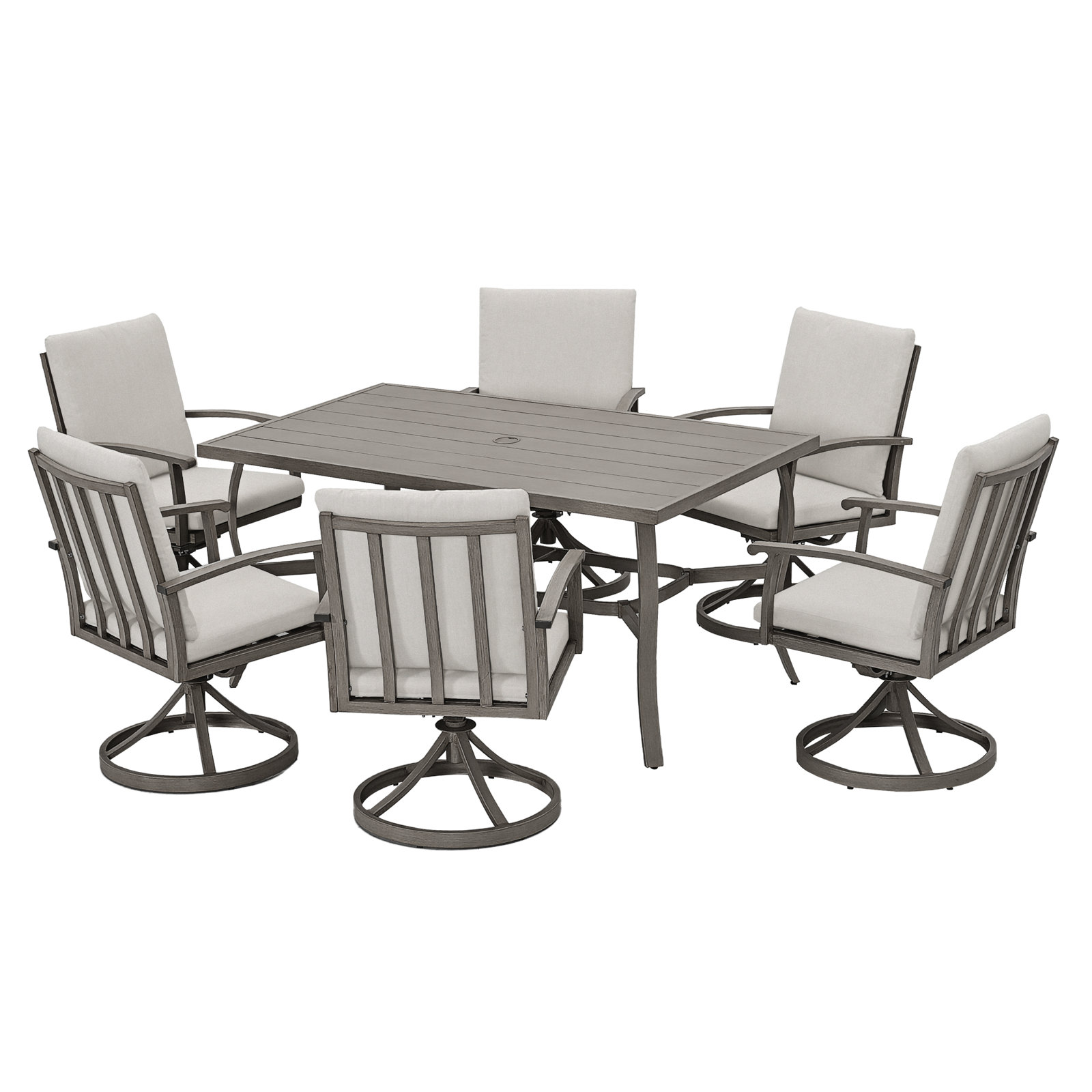 Whittlesey Rectangular Aluminum Dining Set with Cushions, 6, Gray