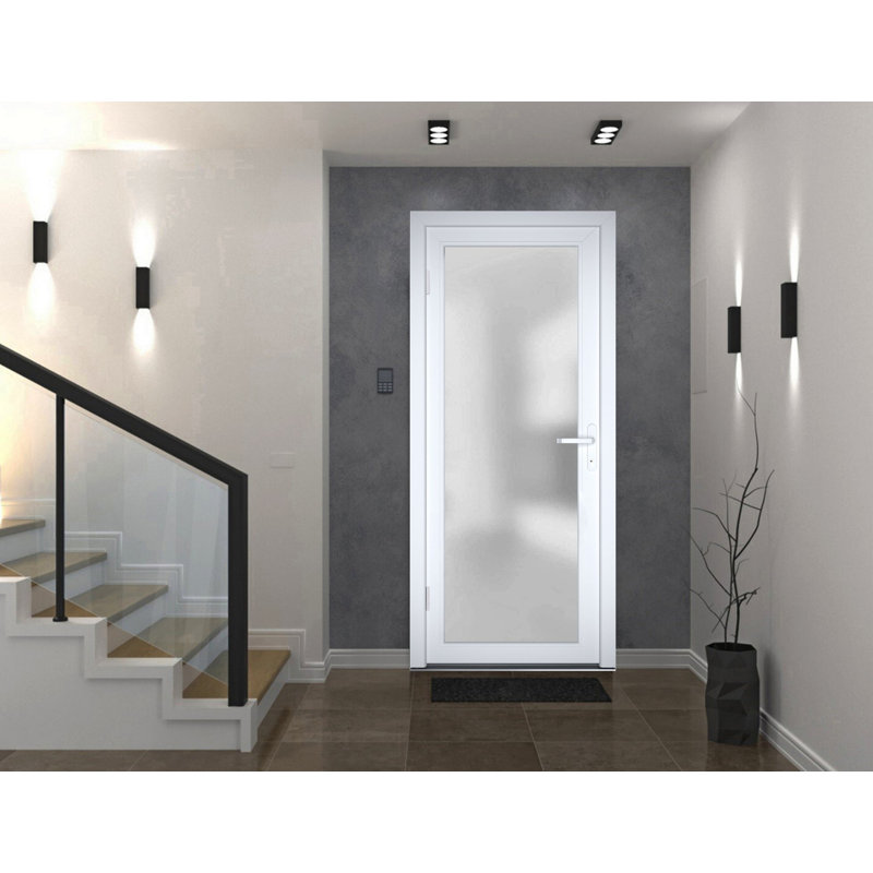 Façade extérieure avant porte en verre givré Fibre de verre givré / Manux 8102 Soie blanche / Portes d'entrée commerciales et résidentielles pour garage-l 30 po x H 80 po -Ins droite