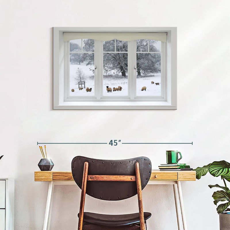 Lilie Winter Sheep Window View, 24" H x 36" W