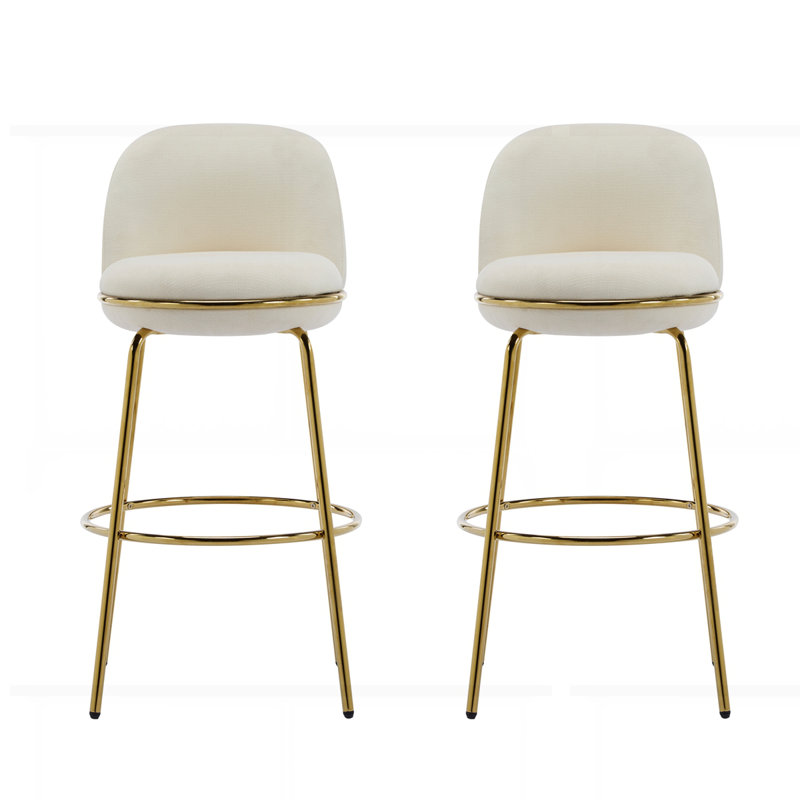 Rio Claro Indoor Metal Upholstered Barstool Set of 2, Beige