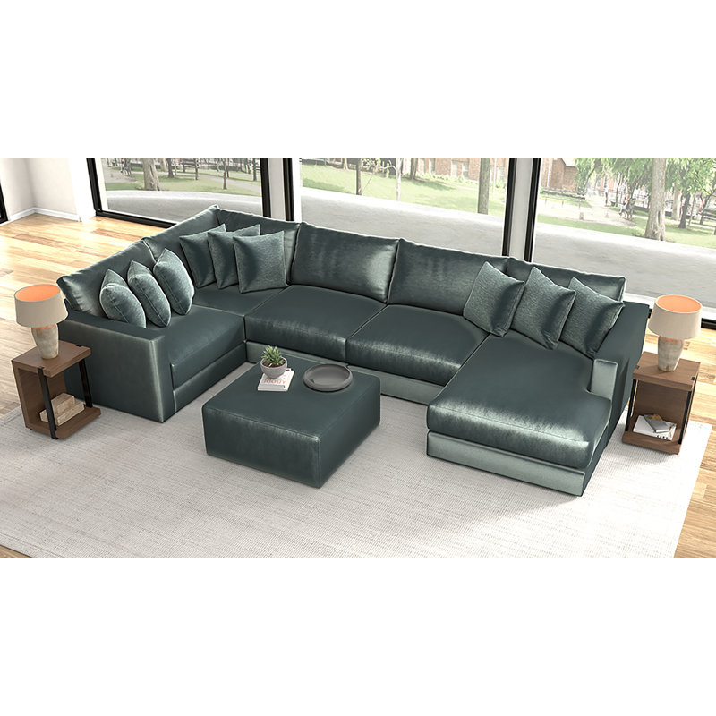 Rondale Five Piece Plush Extra Deep Sectional With Matching Ottoman, Green