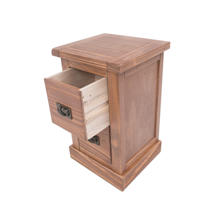 35cm W Solid + Manufactured Wood Bedside Table, Light Brown, Brass Handle
