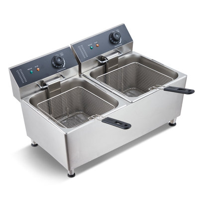 23.2Q.T/22 Liter Electric Deep Fryer with 2 Basket and 2 Lid, Commercial Stainless Steel Countertop Fryer Temperature Control Height Adjustable Legs for Home Kitchen and Restaurant, 110V, 3400W