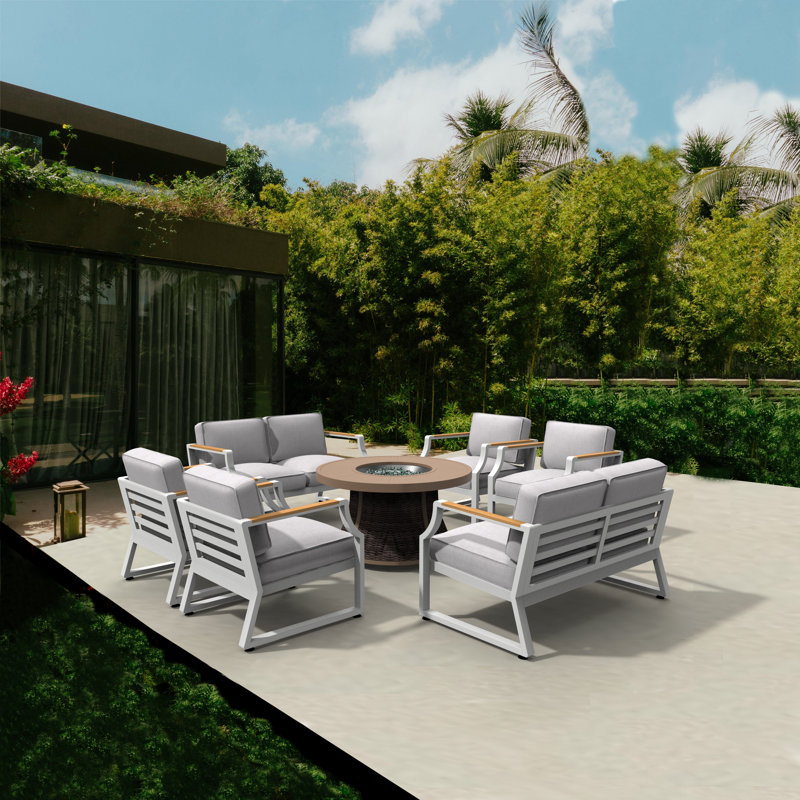Ensemble de conversation avec canapé 7 pièces Dejontae, Blanc