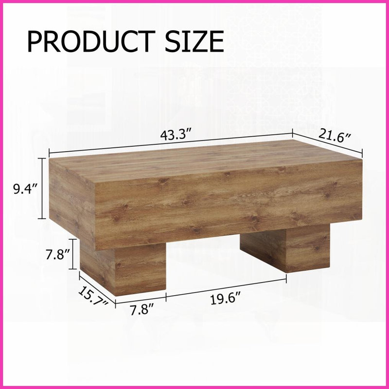 Modern Wood-Look Coffee Table for Living Room &amp; Apartment, Spacious 43.3” Top, Ergonomic Height &amp; Easy Assembly