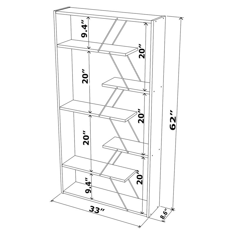 Modern 6-shelves Walnut Bookcase, Made Of Solid Wood For Office Living Industrial Style 6-shelf And Area