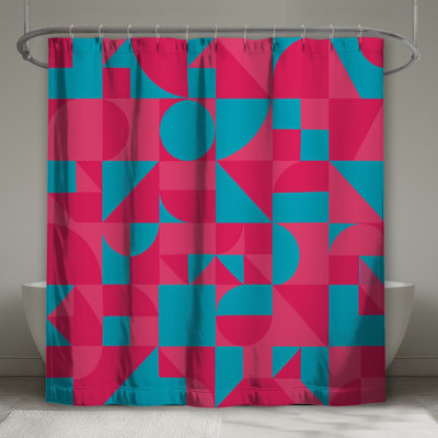 Rideaux de douche géométriques rose et bleu extra longs