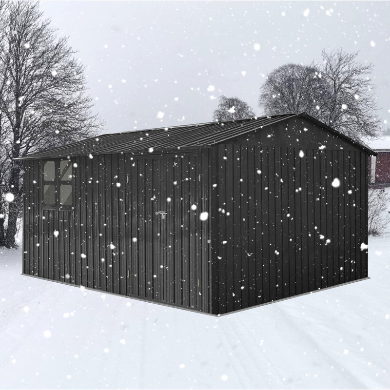 12Ftx10ft Metal Garden Sheds Outdoor Storage Sheds Black With Window, Black