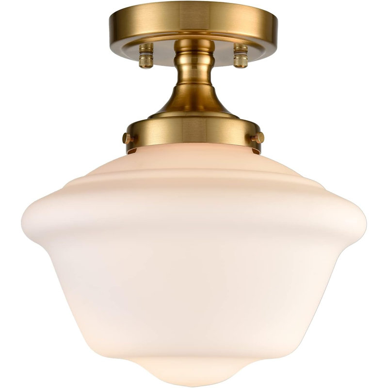 Wilkesville Glass Semi Flush Mount, Brass Gold, White