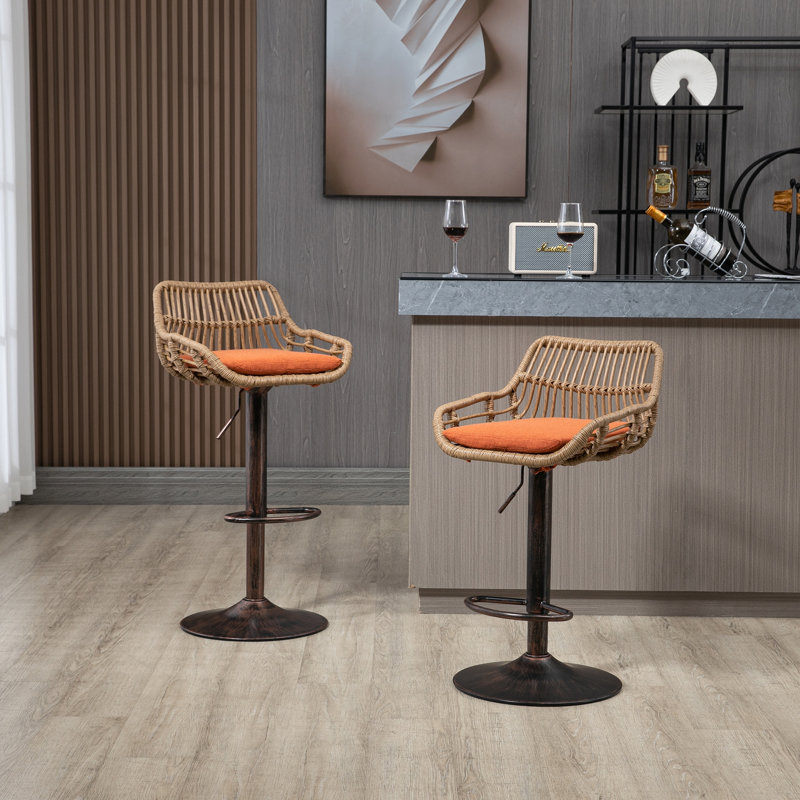 Ensemble de 2 tabourets de bar modernes pivotants avec repose-pieds réglables pour la cuisine et la salle à manger (orange)
