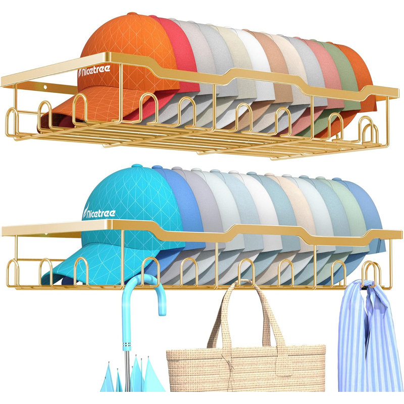 Porte-chapeaux pour mur de casquettes de baseball, organisateur de chapeau en métal pour 48 casquettes de baseball, ensemble de 2 casiers de rangement pour garde-robe, chambre à coucher, salon