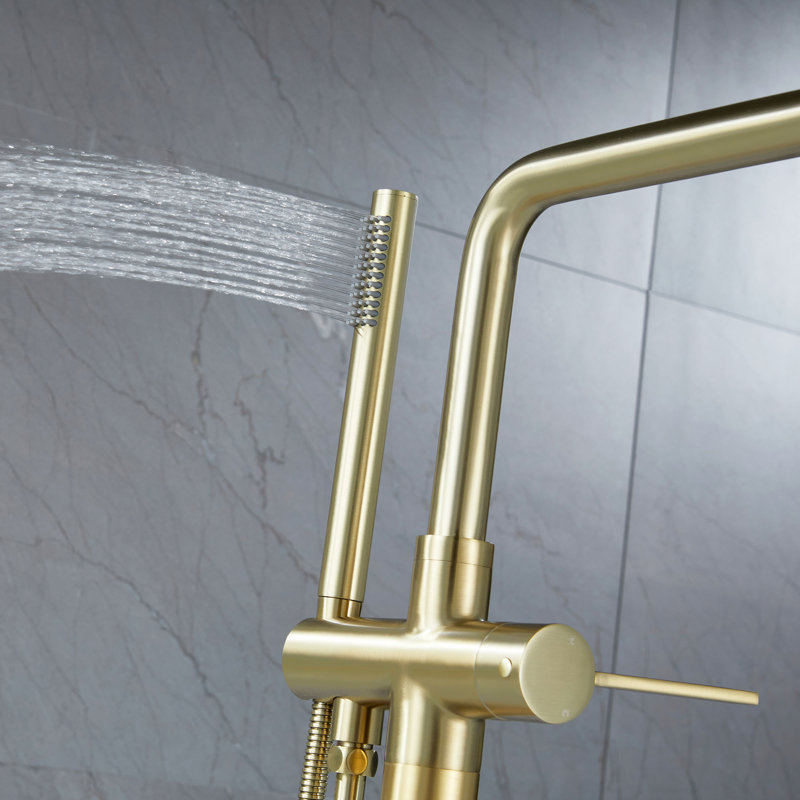 41” Solid Brass Bathtub Faucets Single Handle Freestanding Floor Mounted Tub Filler with Diverter