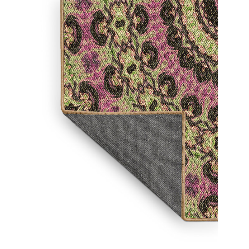Vert floral/Tapis décoratif rose, Rectangle 8 pi x 12 pi