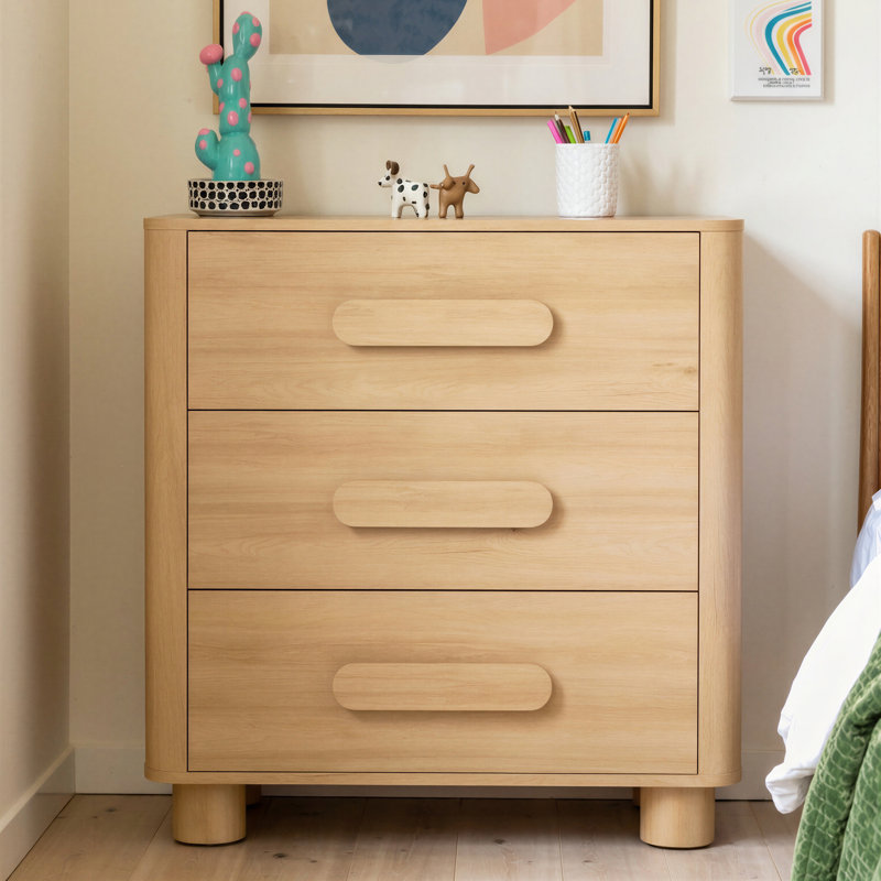 Commode 3 tiroirs avec pieds arrondis en bois Lumo