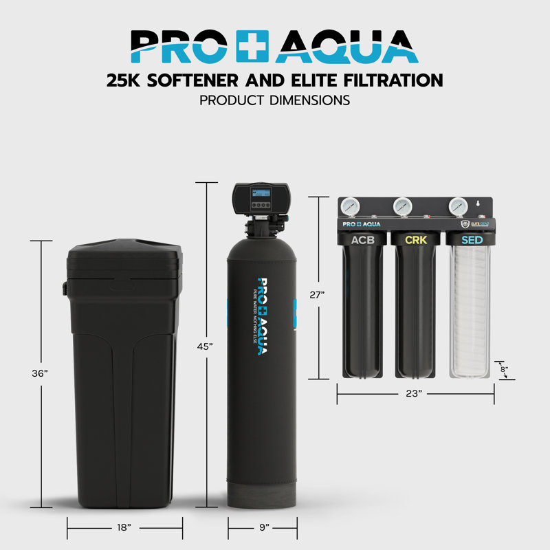 PRO + AQUA PRO-E-S25E Système de filtration d'eau de puits pour toute la maison avec adoucisseur d'eau 25 000 grains