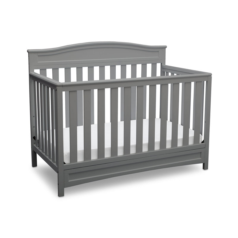 Gray Wooden 4-in-1 Convertible Crib with Adjustable Mattress Support