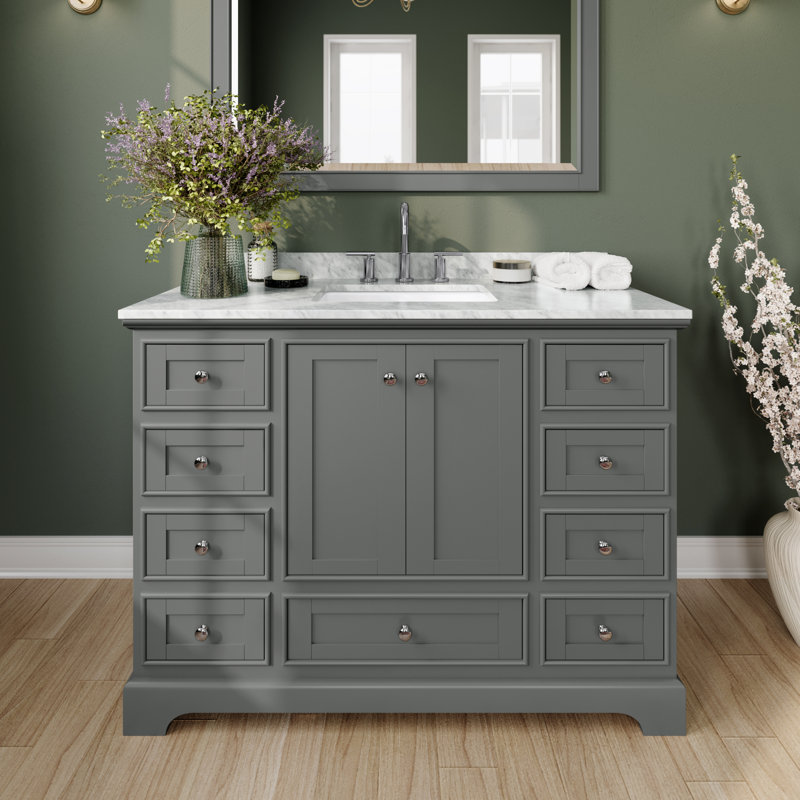 Ensemble de meuble-lavabo simple 48 "avec miroir Deborah, Gris foncé, Chrome poli