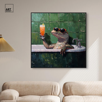Cocktail Croc I Canvas Trendy Bathroom Art by Art Remedy