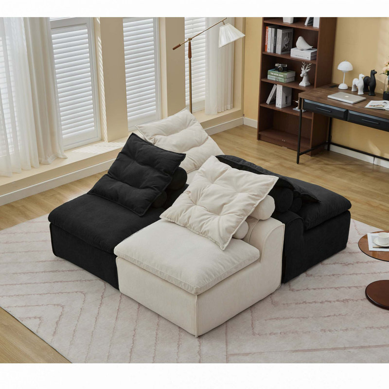 Canapé modulaire en velours côtelé 4 places, Beige/noir