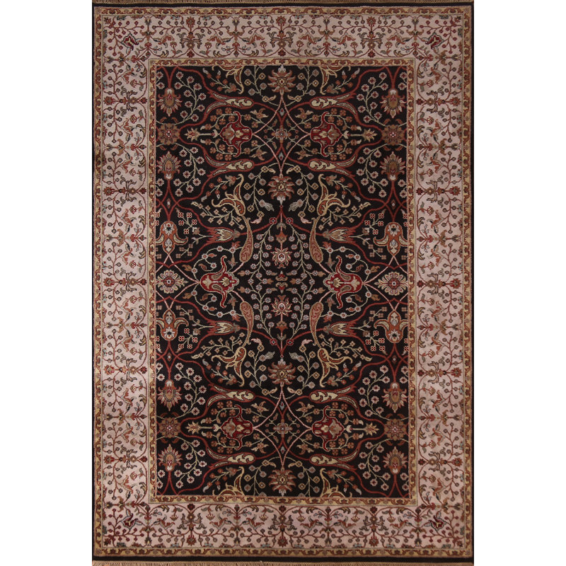 Tapis oriental noir fait à la main 6 x 9