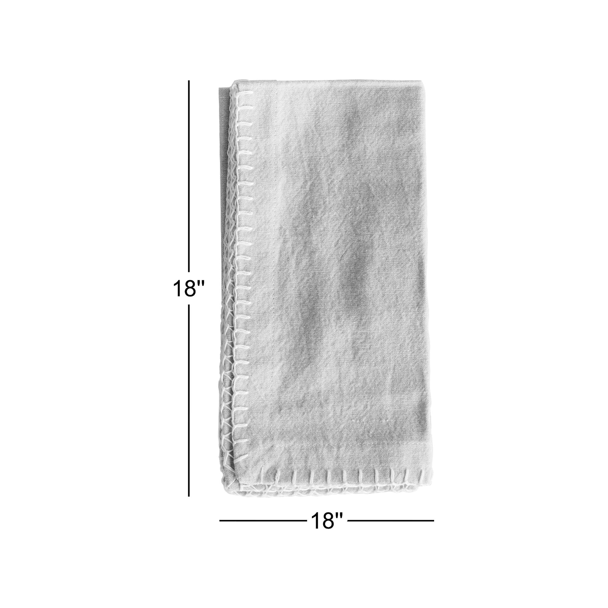 Eggett Toile Cotton Dinner Napkins, Beige, Decorative Seam, Solid Color