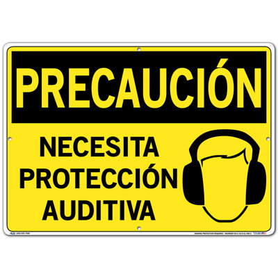 Caution Sign Hearing Protection Required -  Vestil, SI-C-42-E-AL-080-S