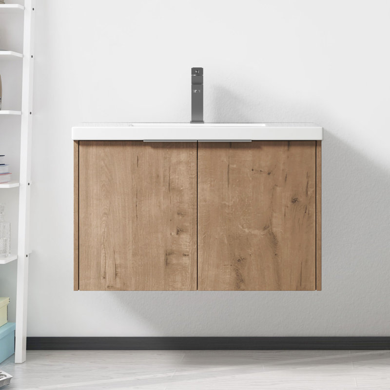 Meuble-lavabo flottant avec évier - 30 po, évite les nettoyants acides, portes à fermeture en douceur, espace de rangement moderne et spacieux en matériau de contreplaqué 30X18-00630,