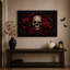 Art mural sur toile, crâne blanc entouré de roses rouges et d'Halloween foncé-1556897540