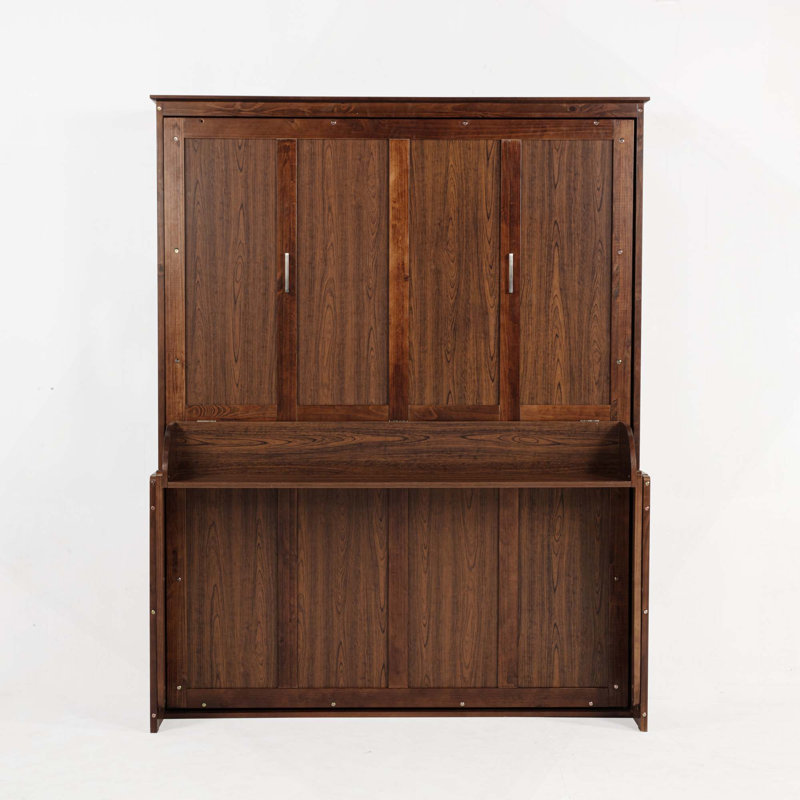 Lit escamotable mural en bois avec bureau et vérins à gaz pour une solution peu encombrante, Noyer