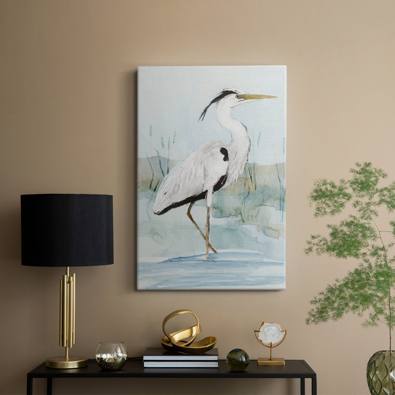 Héron sur fond bleu I - galerie Cavas, H 18 po x l 12 po