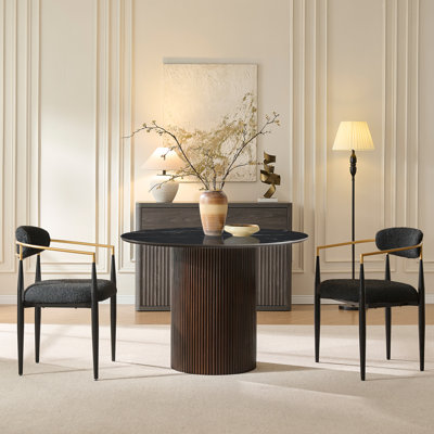 Alpena 2-Person Dining Table Set, Equipped With Imitation Marble Tabletop And Fabric Chairs