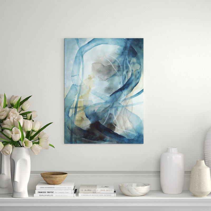 Blue Ribbons I Painting by Janice Sadler, Glass Coat, 32" H x 24" W