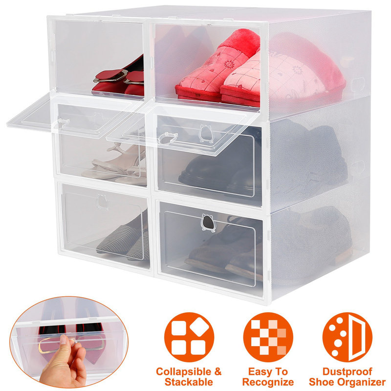 6 Pair Shoe Storage Box, White