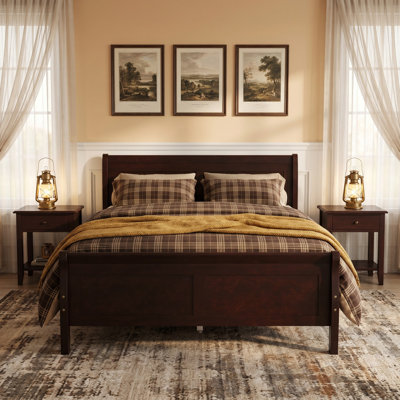 Queen Solid Wood Platform Bed Equipped with Headboard & Heavy-Duty Wood Slat Base (Espresso Finish)