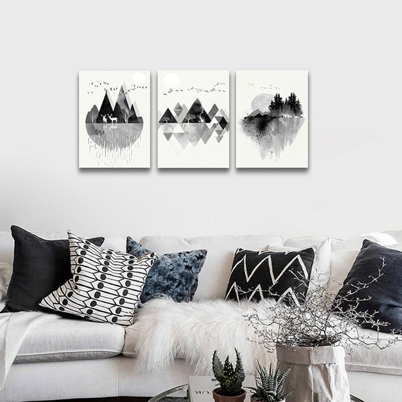3 Piece Wrapped Canvas Print, Black