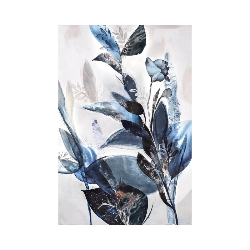 Blue Leaves - Print on Canvas, 66.04cm H x 45.72cm W x 3.81cm D, Wrapped Canvas