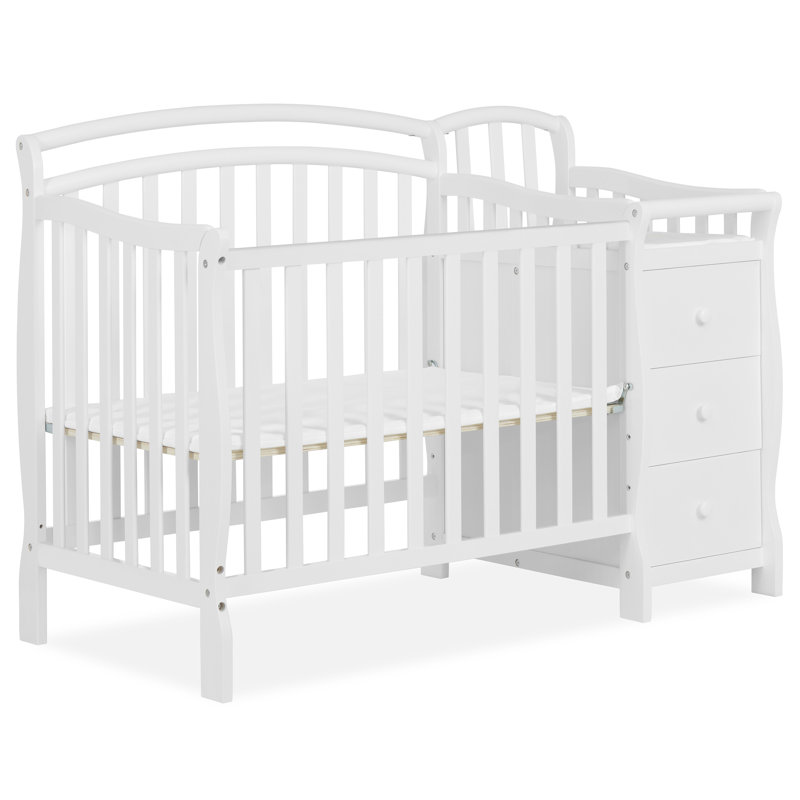 Dream On Me White Pine 4-in-1 Mini Convertible Crib with Changer