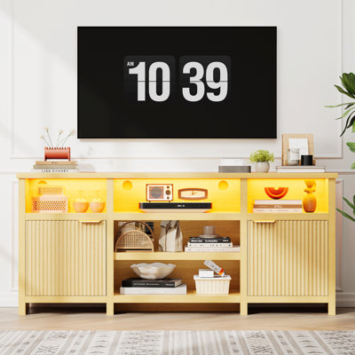 Highboy TV Stand, LED TV Stand For 80-Inch Tvs, Media Console Entertainment Center With Storage For Living Room, Oak