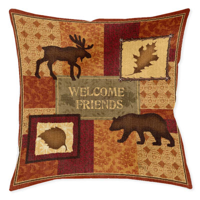  Welcome Friends Lodge 17" X 18" Woven Decorative Pillow Patchwork Throw Pillow