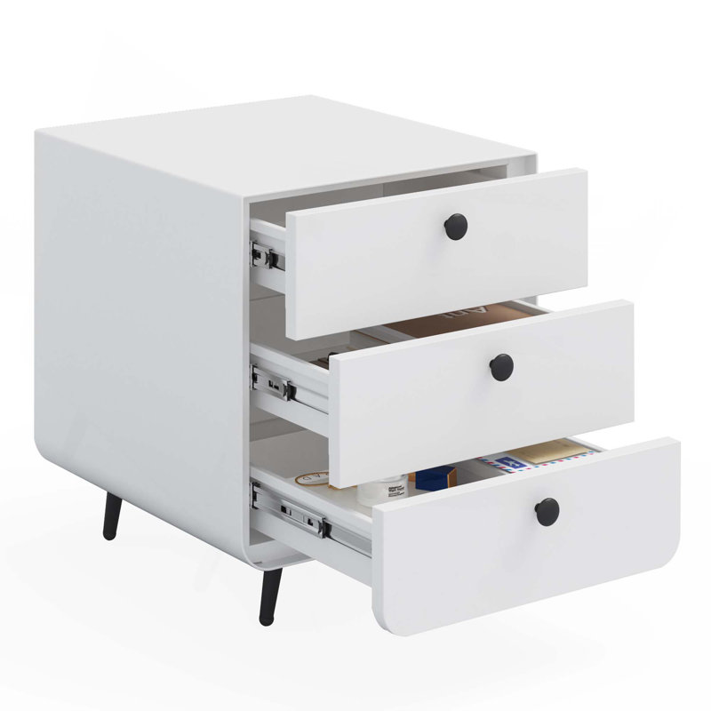 Table de chevet 3 tiroirs Lesesne, Blanc