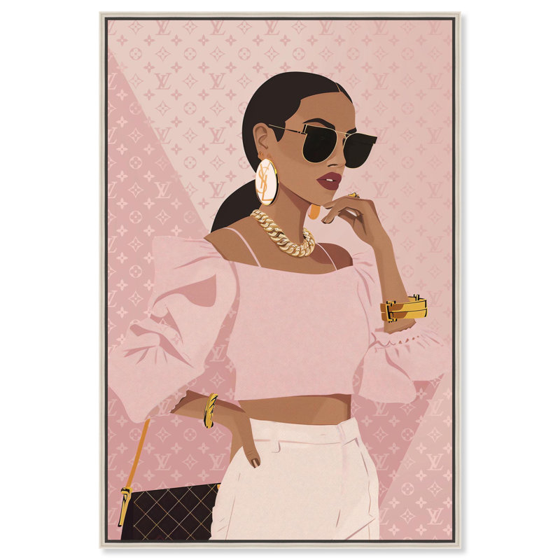 Simple toile d'aspect rose par Art Remedy, H 16 po x l 11 po, Doré, Cadre flottant